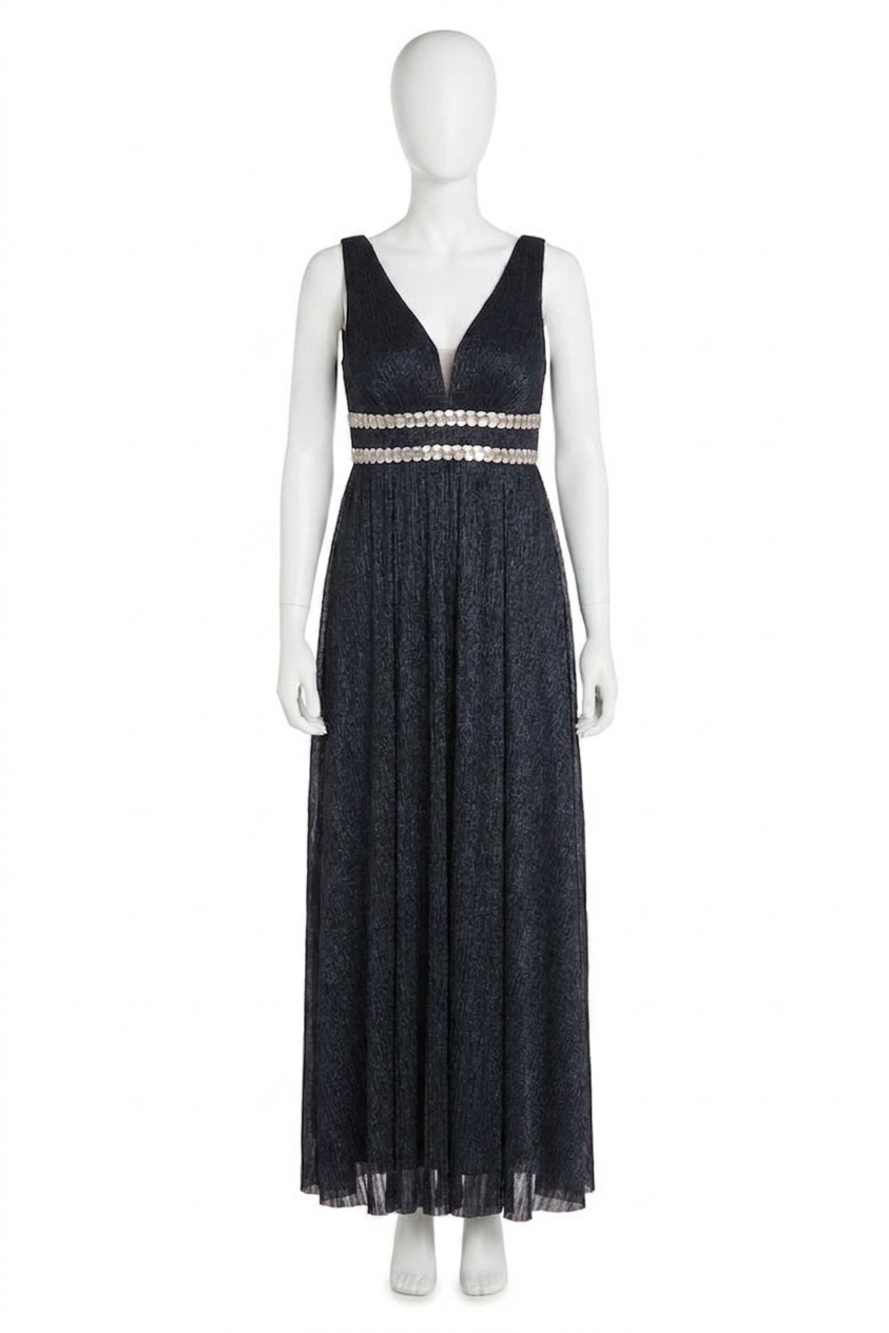 NEW R&M RICHARDS long metallic gown in navy